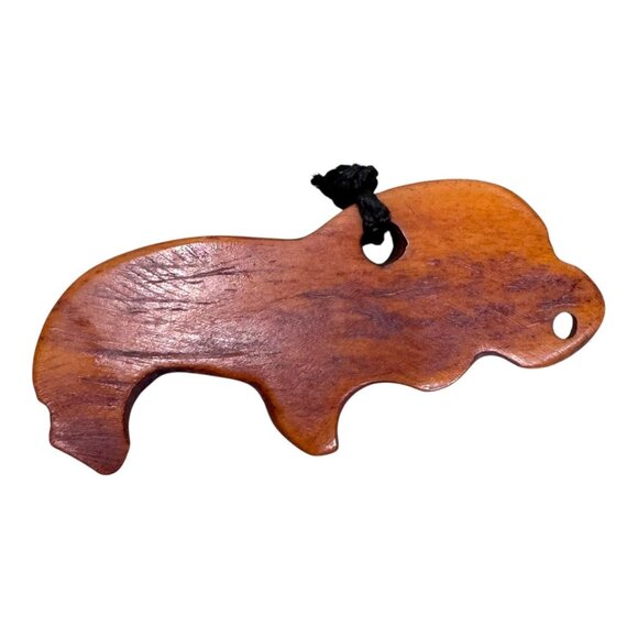 Handcrafted Wooden Buffalo Pendant  Keychain Southwestern Native American - Picture 2 of 4